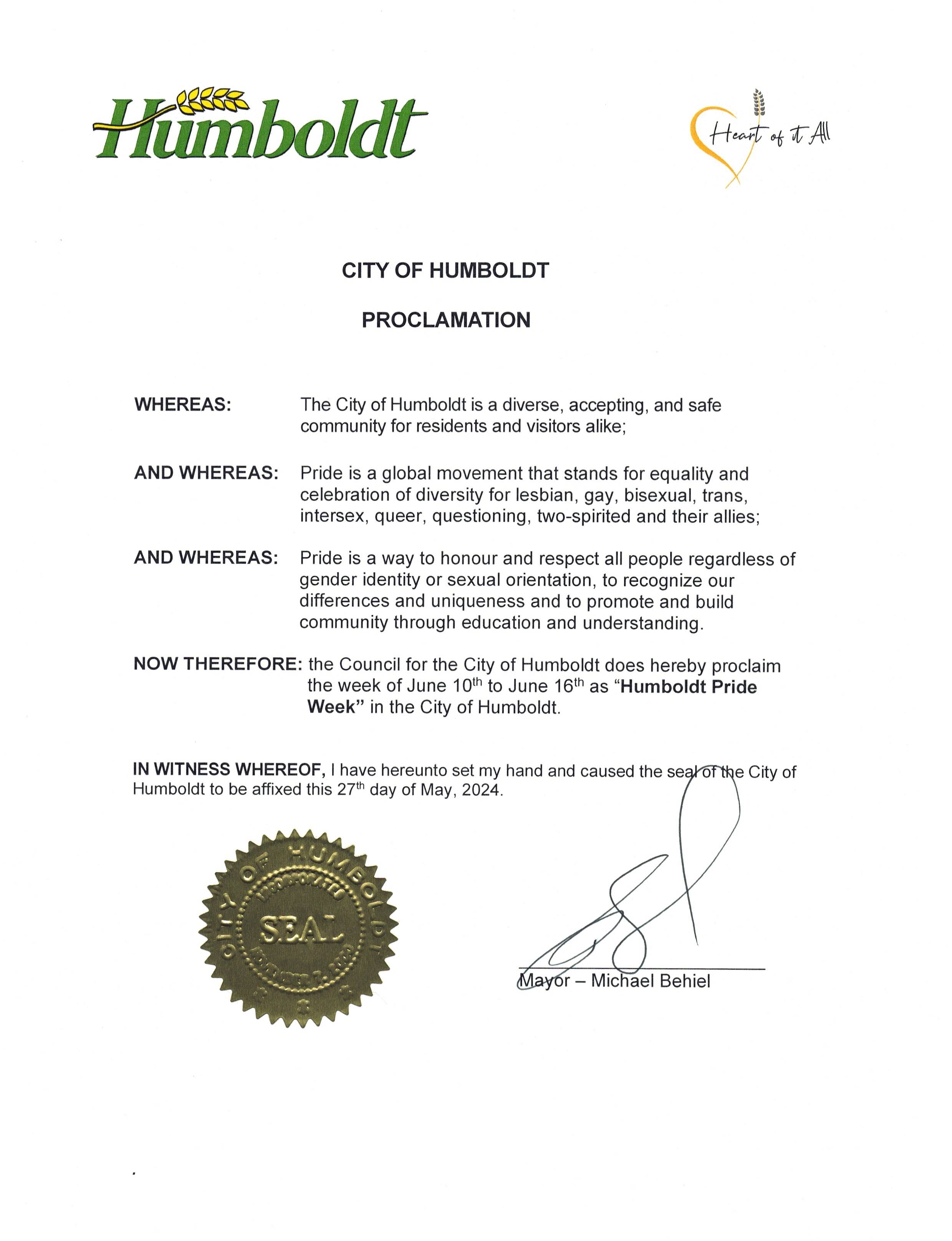 Mayor Proclaims “Humboldt Pride Week”