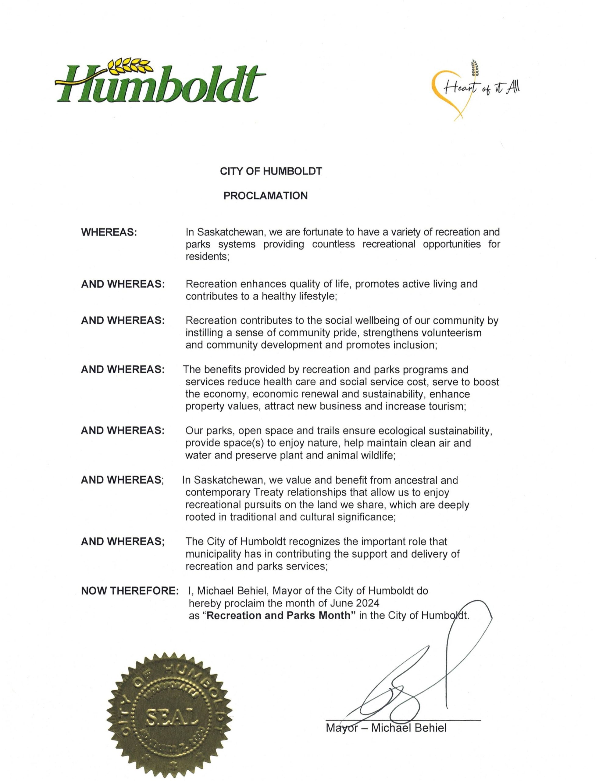 Mayor Proclaims June 2024 as Recreation & Parks Month